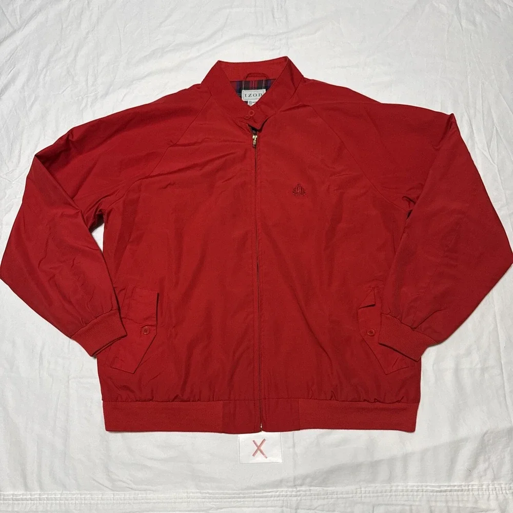 IZOD Swing Top Harrington Red Lining CHECKED One Point Jacket Size XL